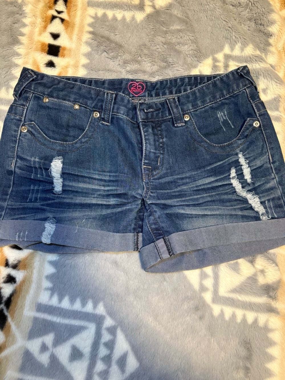 2B Bebe Dark Blue Distressed Cuffed Denim Shorts